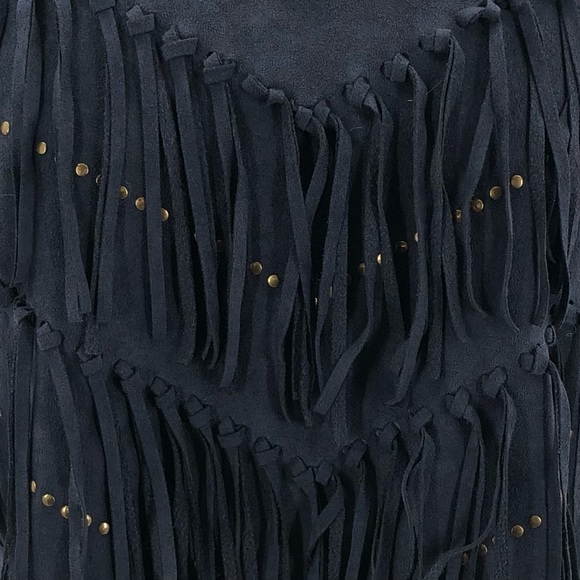 La Reine Faux Suede Fringe Crop Top w/ Stud Detail - Picture 3 of 3